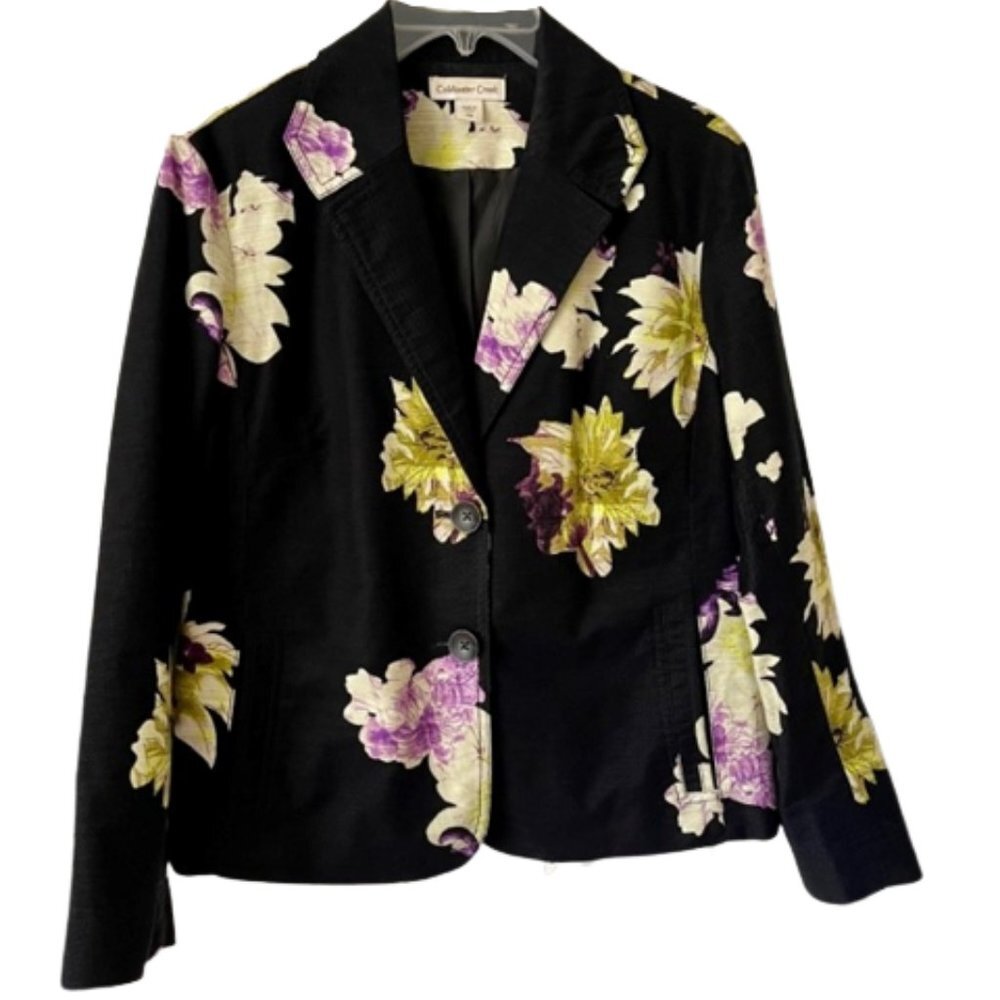 Coldwater Creek Black Cotton Floral Jacket Blazer - 8P